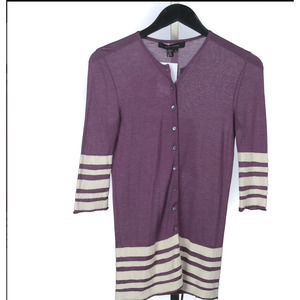 Marc Jacobs Grape Purple Cashmere Silk Blend Banded Arm Cardigan Size Medium